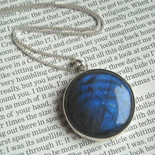 Labradorite silver pendant chain, Labradorite large round pendant