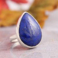 Lapis Lazuli Ring, Silver ring, Bold blue drop ring