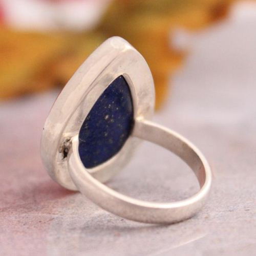 Lapis Lazuli Ring, Silver ring, Bold blue drop ring