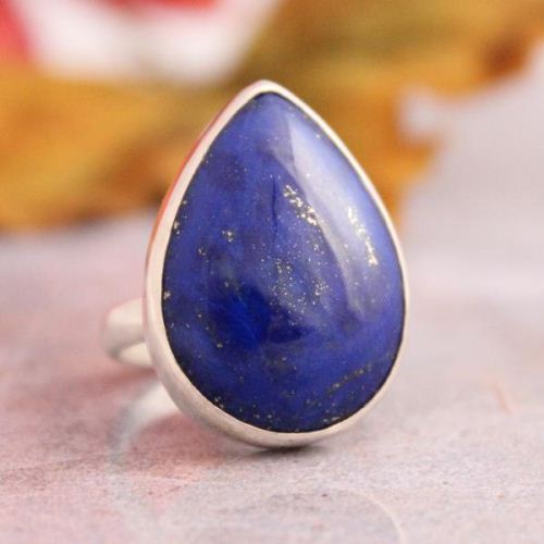 Lapis Lazuli Ring, Silver ring, Bold blue drop ring