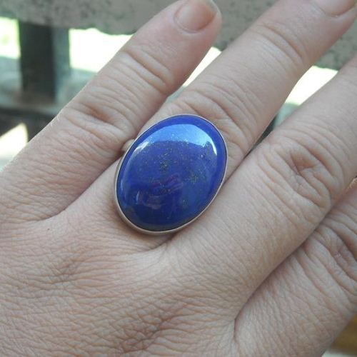 CaratYogi Real Lapis Lazuli 925 Sterling Silver Statement Ring for Women Oval Shape Size 6 7 8 9 10 11 