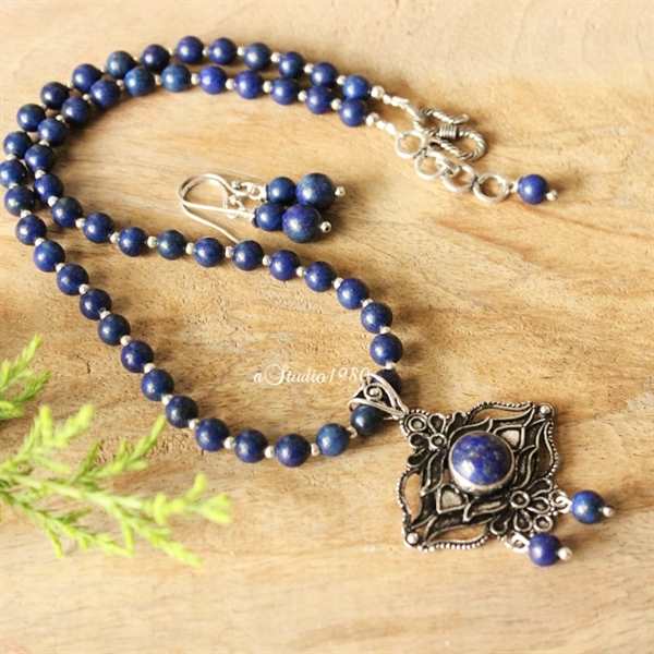 Lapis Lazuli pendant necklace - oxidized silver pendant 