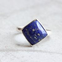 Lapis Lazuli ring, Square ring, Blue lapis silver ring