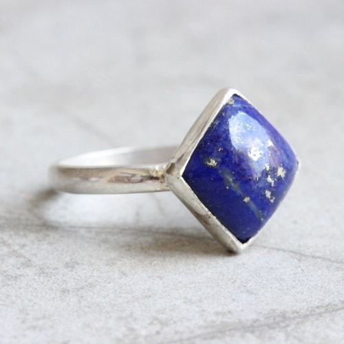 Lapis Lazuli ring, Square ring, Blue lapis silver ring