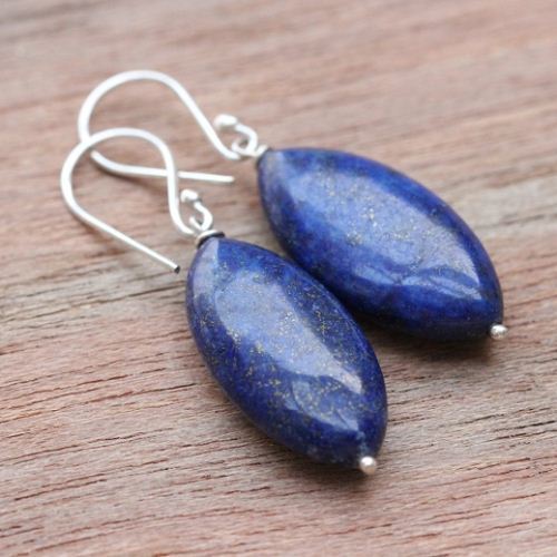 Lapis lazuli earrings, Lapis earrings, Blue gemstone silver earrings