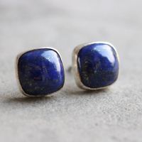 Lapis lazuli earrings, Lapis earrings, Cushion cut silver stud