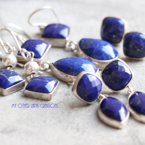 Lapis lazuli earrings - Lapis earrings - Cushion cut silver stud