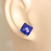 Lapis lazuli earrings, Lapis silver earrings, Square Stud