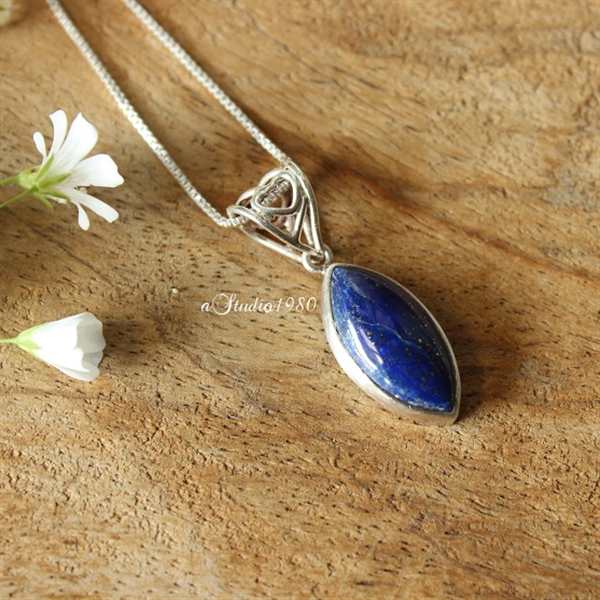 Lapis lazuli pendant necklace, Artisan sterling silver pendant chains