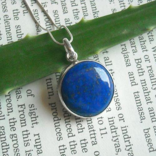 Lapis lazuli pendant necklace, Blue lapis silver pendant chain