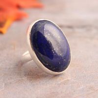 Lapis lazuli ring, Deep blue silver ring, Artisan oval gemstone ring