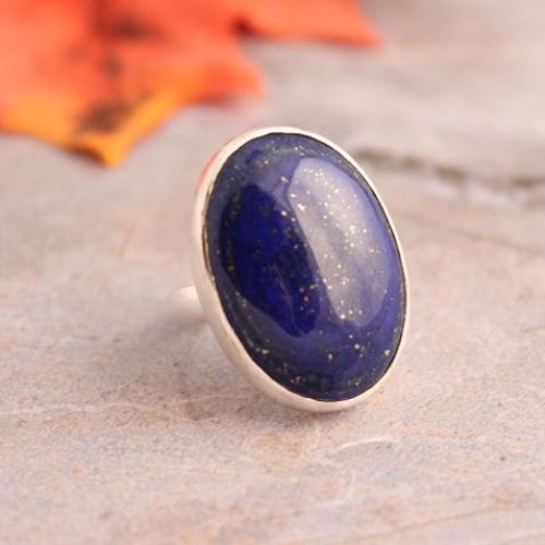 Lapis lazuli ring, Deep blue silver ring, Artisan oval gemstone ring