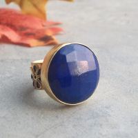 Lapis lazuli ring, Round cocktail ring, Artisan silver jewelry