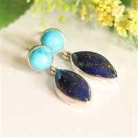  Lapis lazuli turquoise earrings - post dangler silver earrings