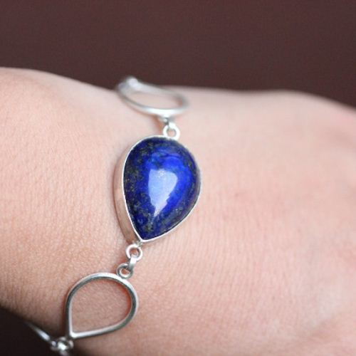 Lapiz Lazuli bracelet, Sterling silver bracelet, Artisan handmade jewelry