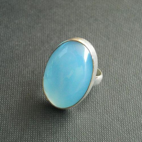 Large Oval ring, Big bold ring, Aqua blue chalcedony silver ring
