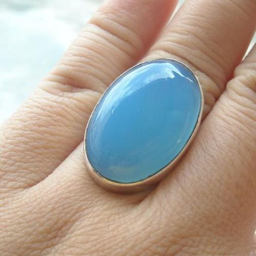 Large Oval ring, Big bold ring, Aqua blue chalcedony silver ring
