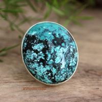Statement Turquoise Ring, Natural oval turquoise silver ring