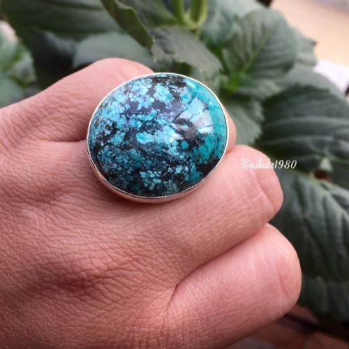 Statement Turquoise Ring, Natural oval turquoise silver ring