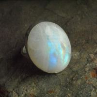 Large oval rainbow moonstone ring, Artisan sterling silver ring