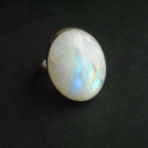 Large oval rainbow moonstone ring, Artisan sterling silver ring