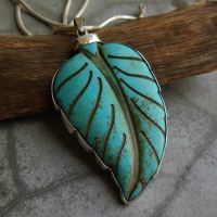 Large turquoise pendant chain, Sterling silver turquoise pendant