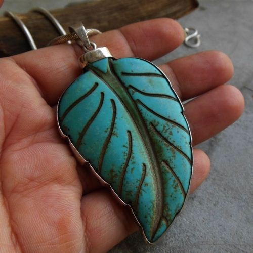 Large turquoise pendant chain, Sterling silver turquoise pendant