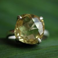 Lemon quartz ring, Natural gemstone silver ring, Yellow ring