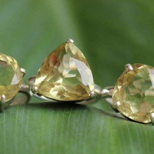 Lemon quartz ring, Natural gemstone silver ring, Yellow ring