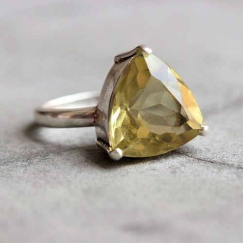 Lemon quartz ring, Natural gemstone silver ring