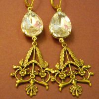 Lets shine Vintage golden brass crystal glass lever back earrings