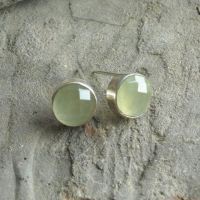 Lime green stud earrings, Prehnite earrings, Silver ear studs