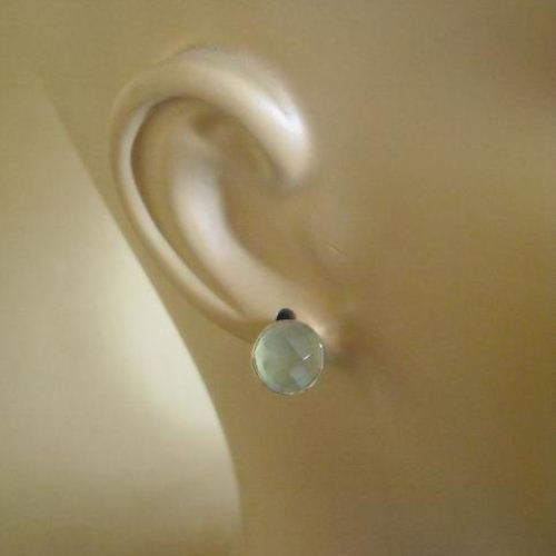 Lime green stud earrings, Prehnite earrings, Silver ear studs