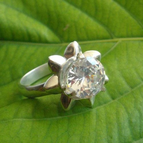 Lotus ring, Engagement ring, Handmade platinum plated promise ring