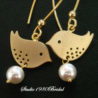 Love birds earring, Bridal earrings, Gold earrings, Bird earrings