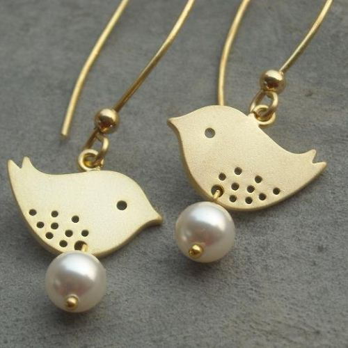 Love birds earring, Bridal earrings, Gold earrings, Bird earrings