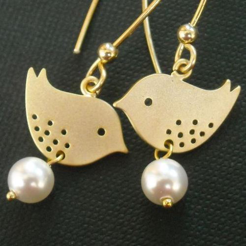 Love birds earring, Bridal earrings, Gold earrings, Bird earrings