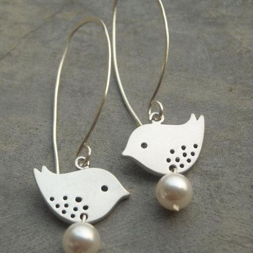 Love birds earrings, bridal earrings, bridal pearl earrings, sterling silver earrings