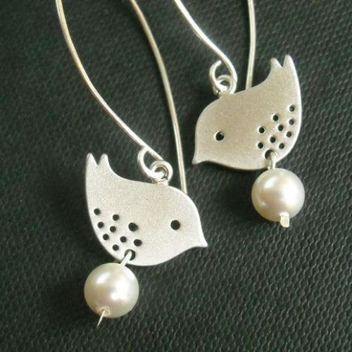 Love birds earrings, bridal earrings, bridal pearl earrings, sterling silver earrings