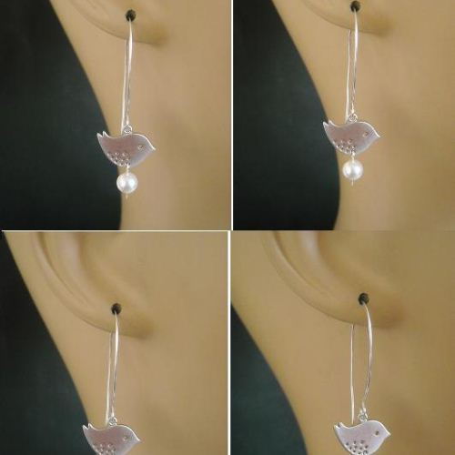 Love birds earrings, bridal earrings, bridal pearl earrings, sterling silver earrings