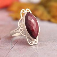 Marquise ring, Filigree ring, Ruby silver July birthstone ring