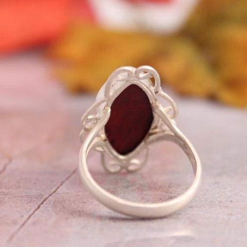 Marquise ring, Filigree ring, Ruby silver July birthstone ring