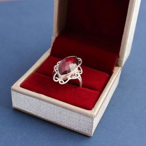 Marquise ring, Filigree ring, Ruby silver July birthstone ring
