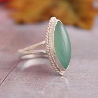 Marquise ring, Sea foam green ring, Unique Chalcedony silver ring