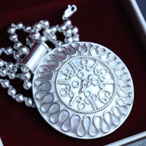 Medallion necklace, Ethnic pendant, Bold round silver pendant