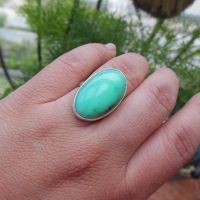 Mint Green Chrysophrase ring jewelry, Oval silver ring
