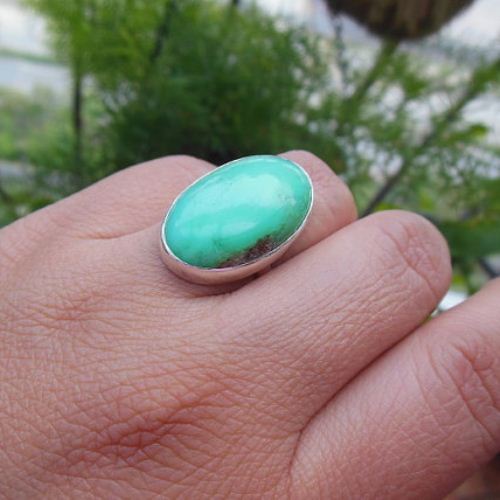 Mint Green Chrysophrase ring jewelry - Oval silver ring