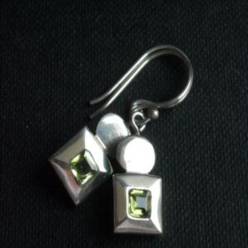 Modern handmade square peridot sterling silver earrings