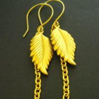 Modern leaf style Vintage brass golden earrings