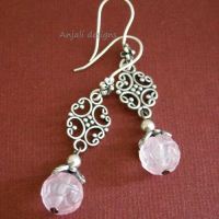 Mom Inspired by love rose quartz sterling silver earrings